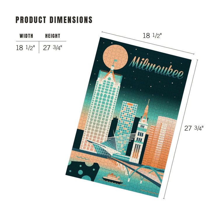Milwaukee, Wisconsin, Retro Skyline Chromatic Series, Jigsaw Puzzle Puzzle Lantern Press 
