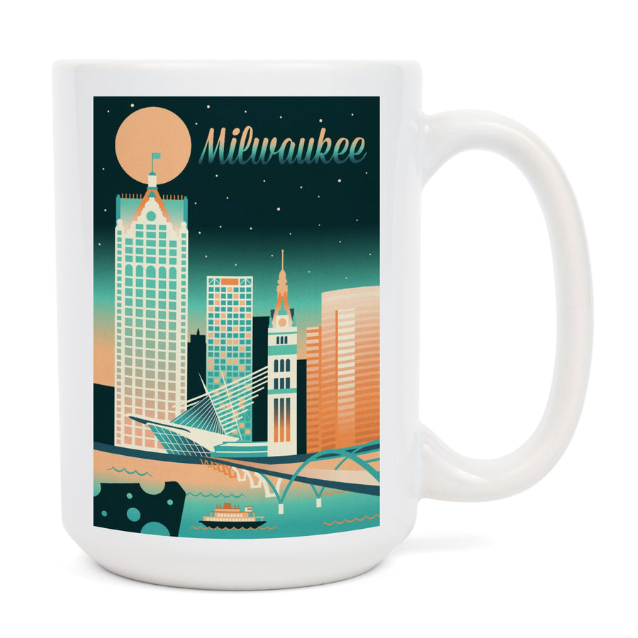 Milwaukee, Wisconsin, Retro Skyline Chromatic Series, Lantern Press Artwork, Ceramic Mug Mugs Lantern Press 