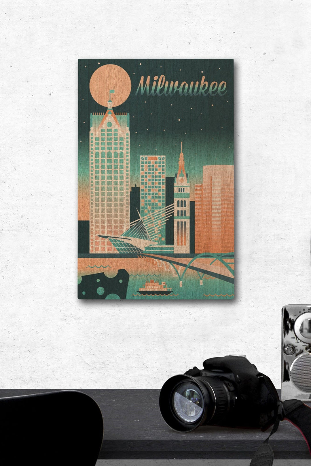 Milwaukee, Wisconsin, Retro Skyline Chromatic Series, Lantern Press Artwork, Wood Signs and Postcards Wood Lantern Press 12 x 18 Wood Gallery Print 