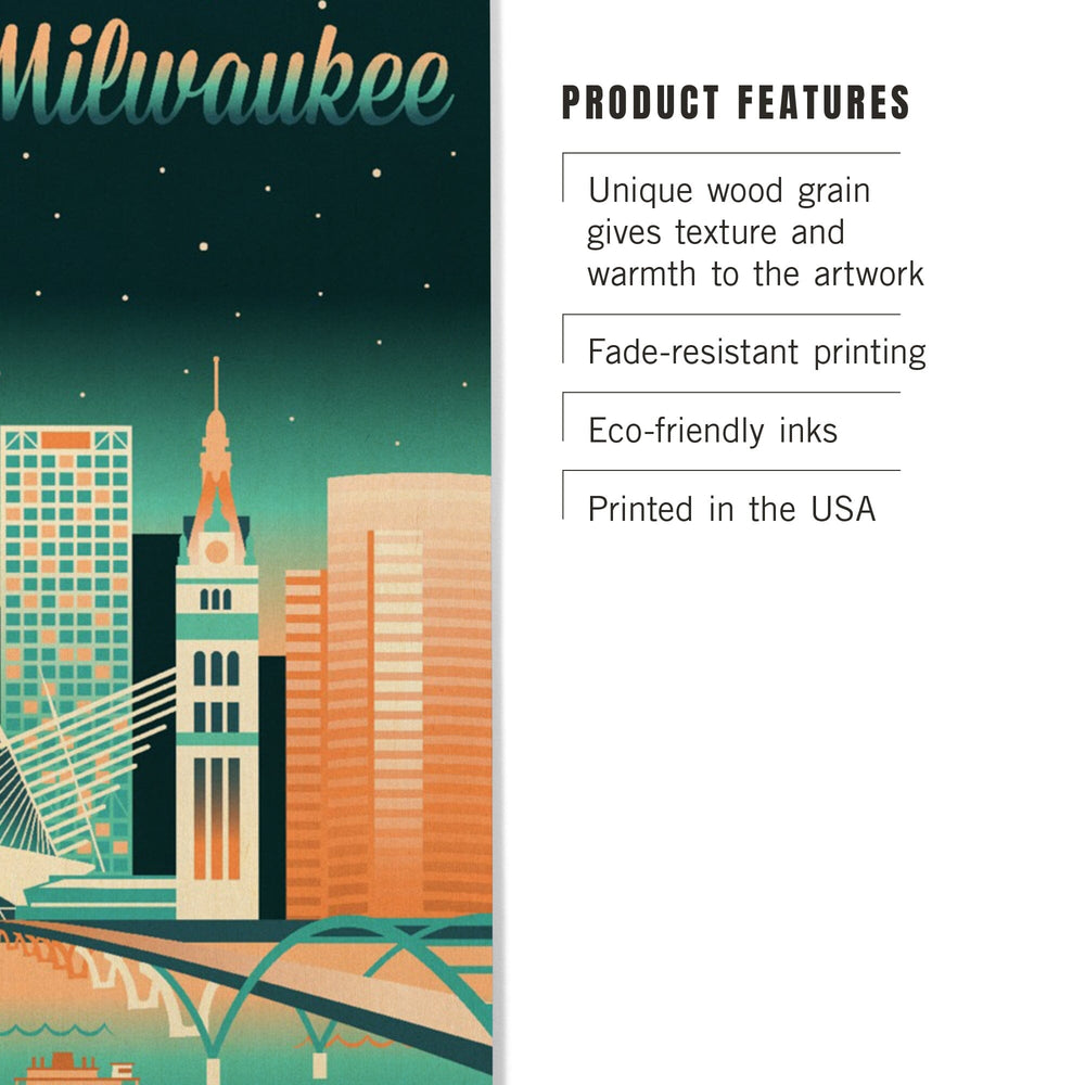 Milwaukee, Wisconsin, Retro Skyline Chromatic Series, Lantern Press Artwork, Wood Signs and Postcards Wood Lantern Press 