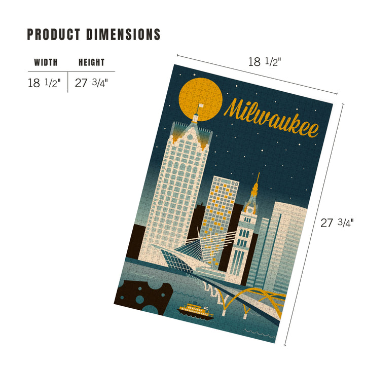 Milwaukee, Wisconsin, Retro Skyline Classic Series, Jigsaw Puzzle Puzzle Lantern Press 
