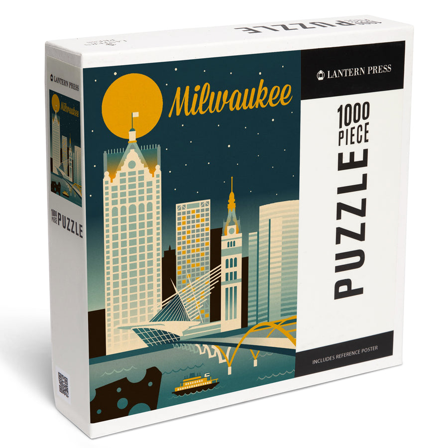 Milwaukee, Wisconsin, Retro Skyline Classic Series, Jigsaw Puzzle Puzzle Lantern Press 