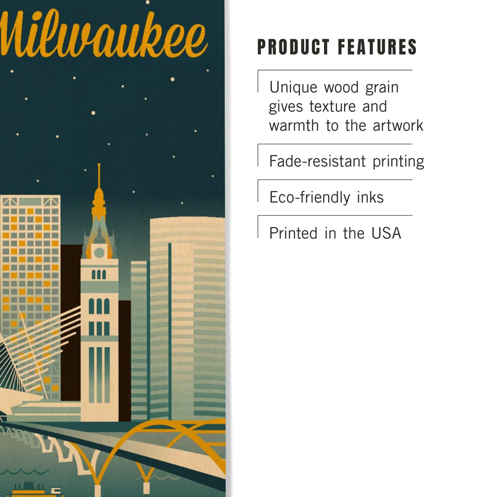 Milwaukee, Wisconsin, Retro Skyline Classic Series, Lantern Press Artwork, Wood Signs and Postcards Wood Lantern Press 