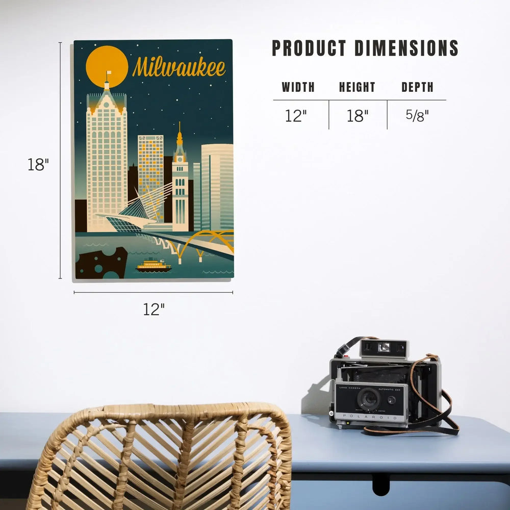 Milwaukee, Wisconsin, Retro Skyline Classic Series, Lantern Press Artwork, Wood Signs and Postcards - Lantern Press