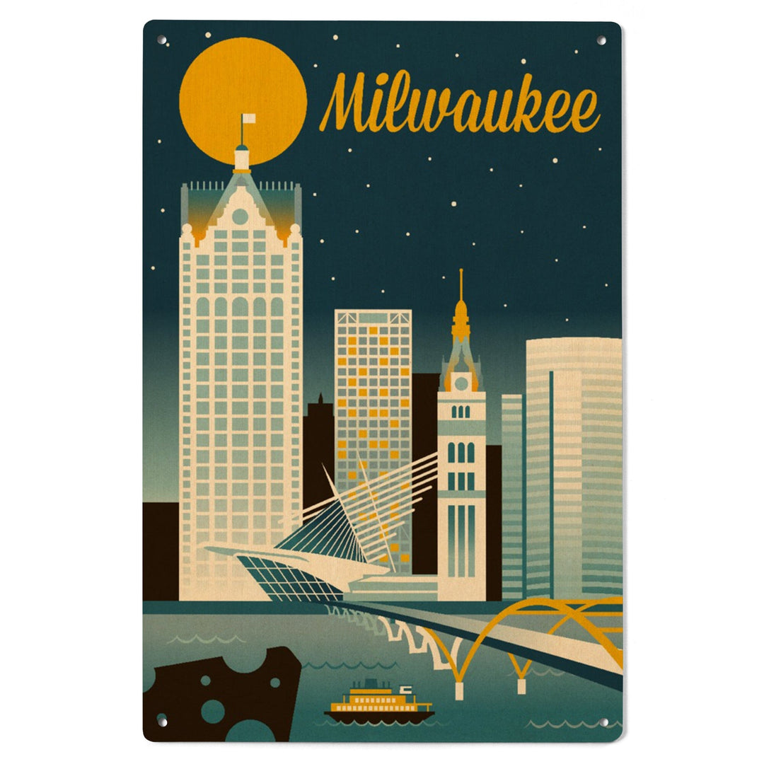Milwaukee, Wisconsin, Retro Skyline Classic Series, Lantern Press Artwork, Wood Signs and Postcards Wood Lantern Press 