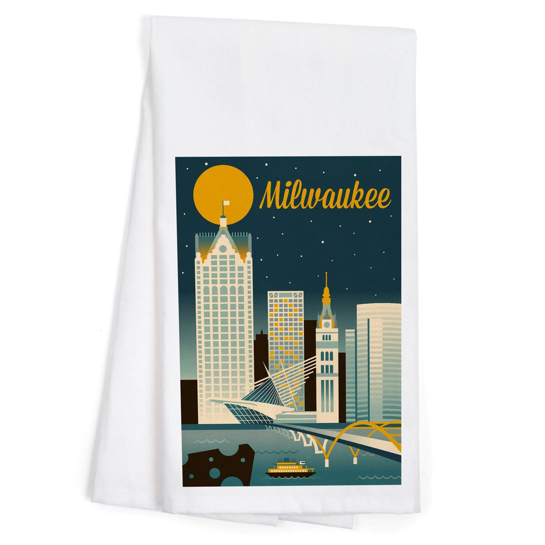 Milwaukee, Wisconsin, Retro Skyline Classic Series, Organic Cotton Kitchen Tea Towels Kitchen Lantern Press 