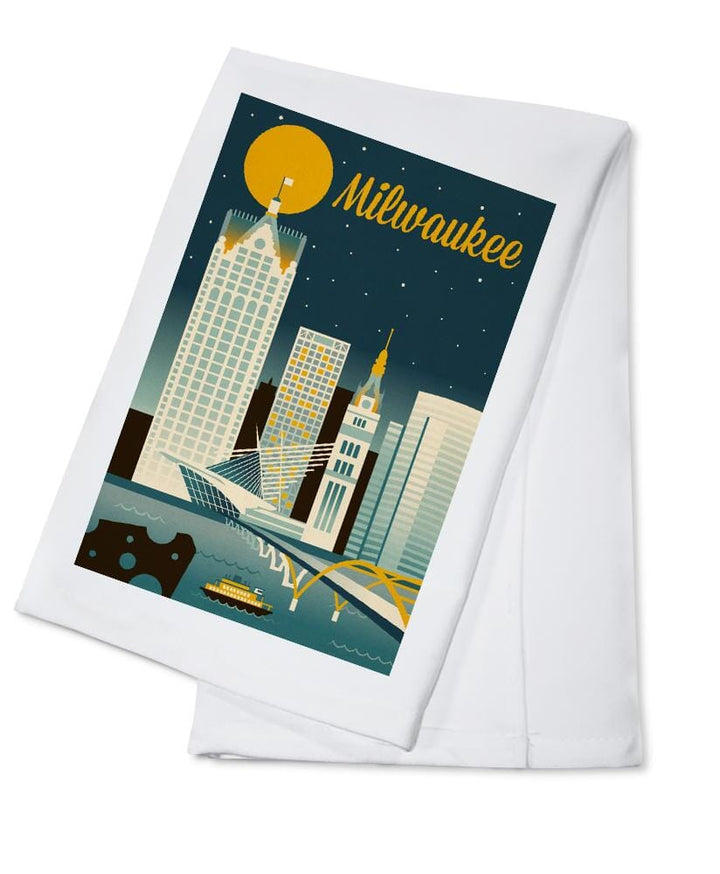 Milwaukee, Wisconsin, Retro Skyline Classic Series, Organic Cotton Kitchen Tea Towels Kitchen Lantern Press Cotton Towel 