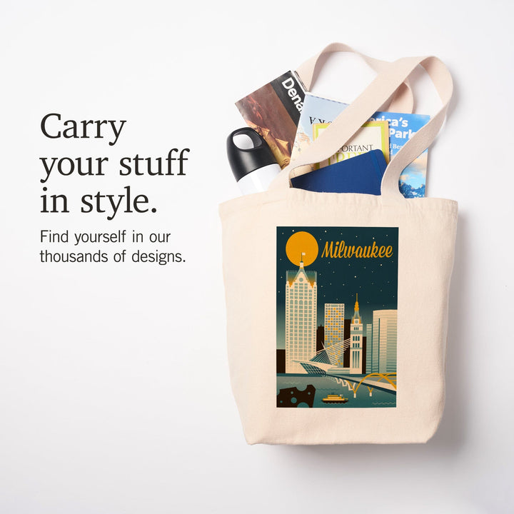 Milwaukee, Wisconsin, Retro Skyline Classic Series, Tote Bag Totes Lantern Press 