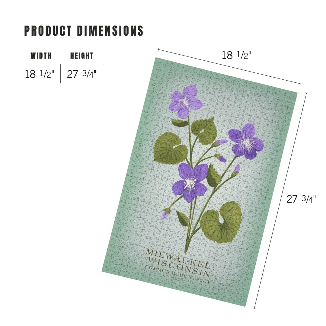 Milwaukee, Wisconsin, Vintage Flora, State Series, Common Blue Violet, Jigsaw Puzzle Puzzle Lantern Press 