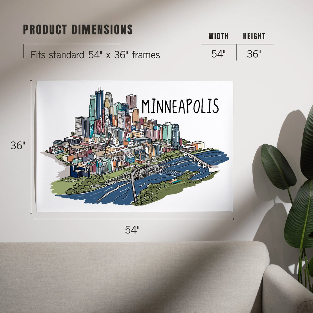Minneapolis, Minnesota, Cityscape, Line Drawing, Art & Giclee Prints Art Lantern Press 