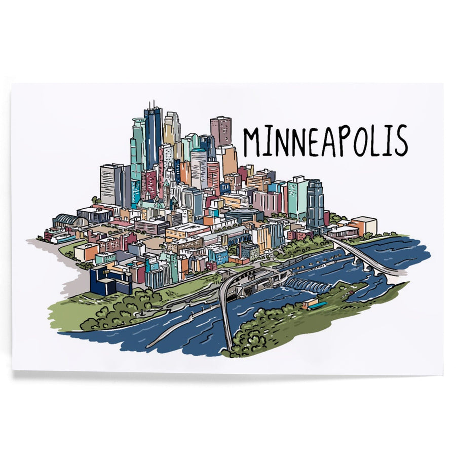 Minneapolis, Minnesota, Cityscape, Line Drawing, Art & Giclee Prints Art Lantern Press 