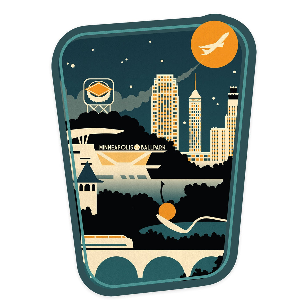 Minneapolis, Minnesota, Retro City, Contour, Vinyl Sticker - Lantern Press