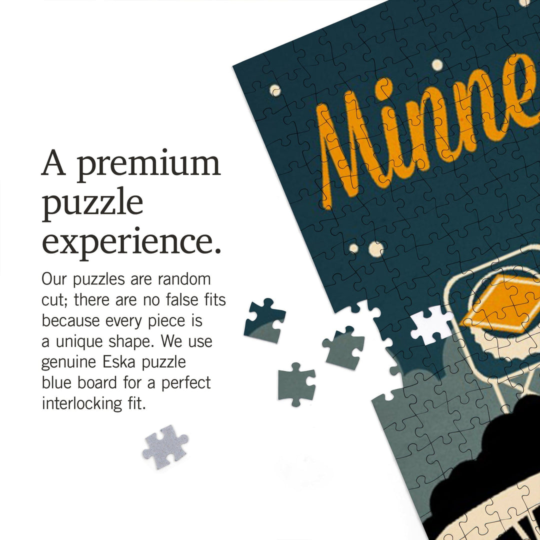 Minneapolis, Minnesota, Retro Skyline, Jigsaw Puzzle Puzzle Lantern Press 