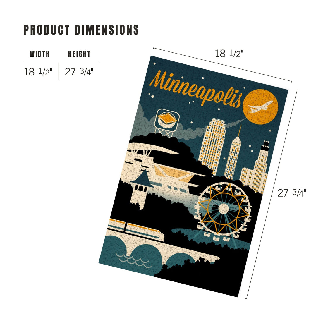 Minneapolis, Minnesota, Retro Skyline, Jigsaw Puzzle Puzzle Lantern Press 