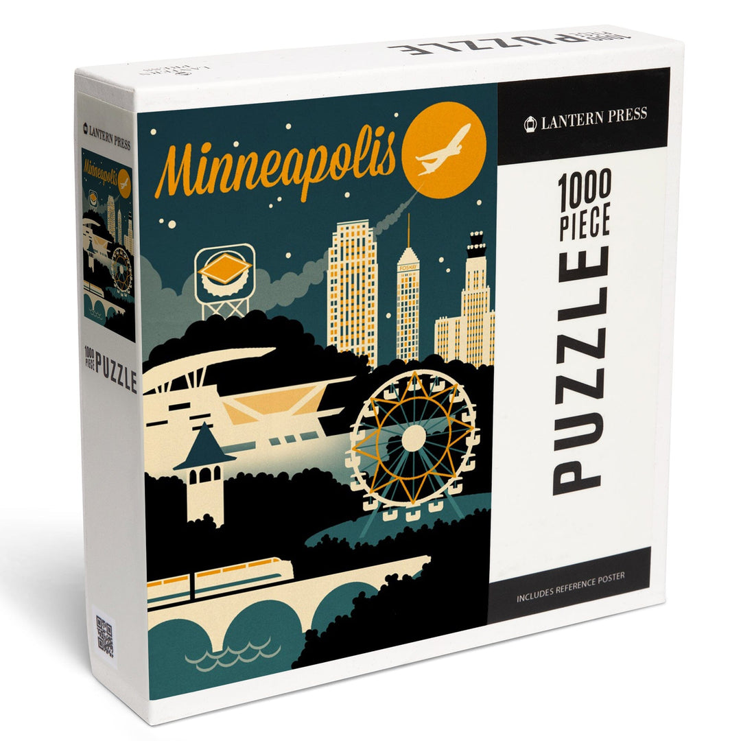 Minneapolis, Minnesota, Retro Skyline, Jigsaw Puzzle Puzzle Lantern Press 