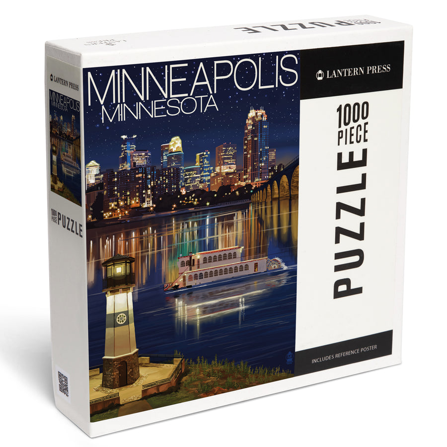 Minneapolis, Minnesota, Skyline at Night, Jigsaw Puzzle Puzzle Lantern Press 