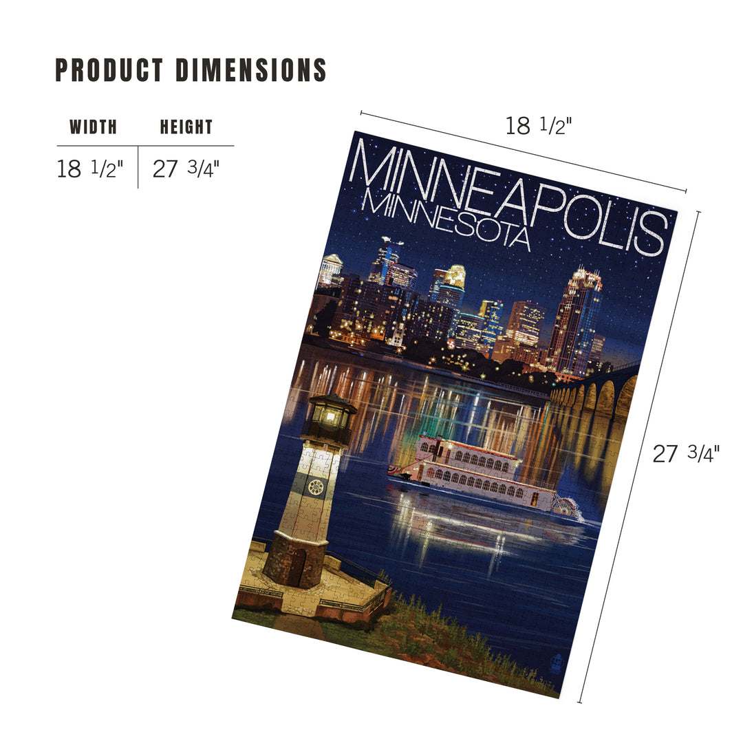 Minneapolis, Minnesota, Skyline at Night, Jigsaw Puzzle Puzzle Lantern Press 