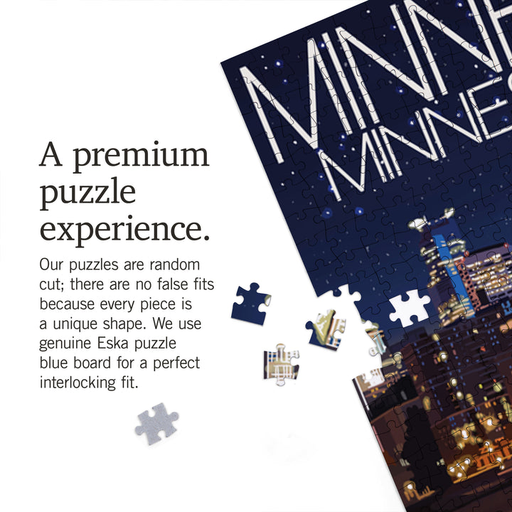 Minneapolis, Minnesota, Skyline at Night, Jigsaw Puzzle Puzzle Lantern Press 
