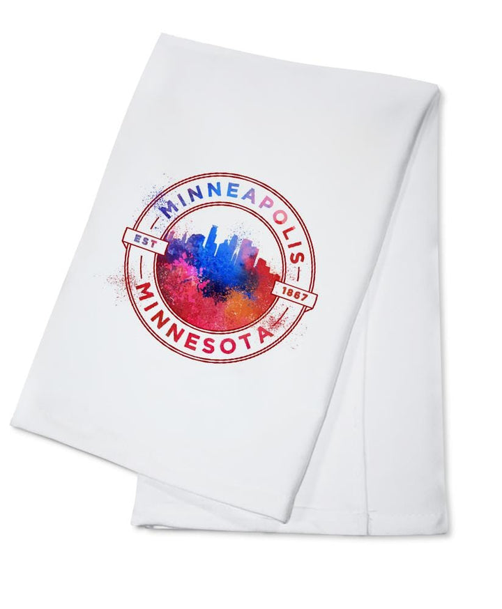 Minneapolis, Minnesota, Vibrant Watercolor, Badge Contour, Organic Cotton Kitchen Tea Towels Kitchen Lantern Press Cotton Towel 