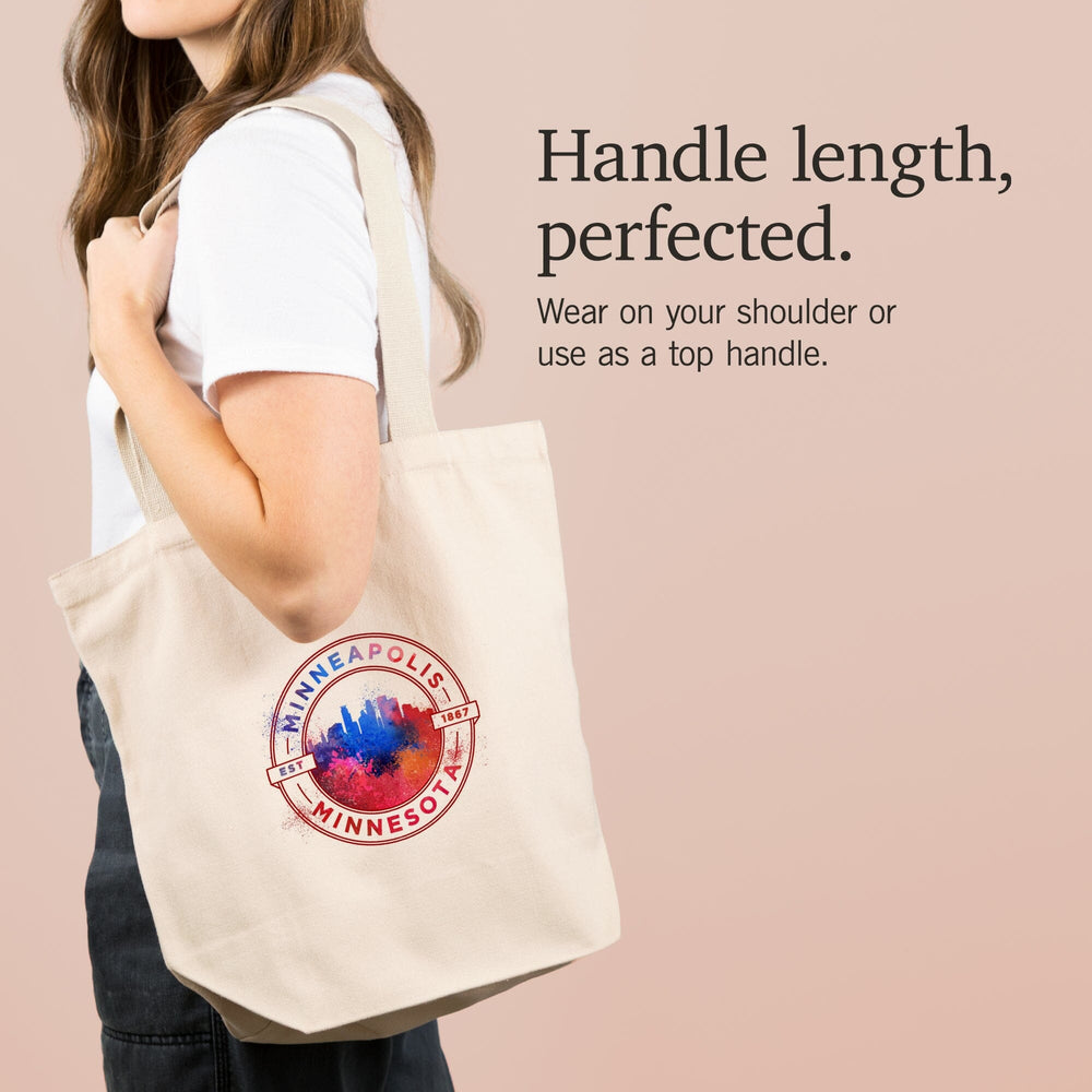 Minneapolis, Minnesota, Vibrant Watercolor, Badge, Tote Bag Totes Lantern Press 