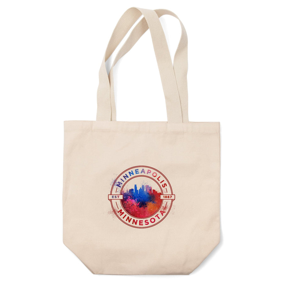 Minneapolis, Minnesota, Vibrant Watercolor, Badge, Tote Bag Totes Lantern Press 