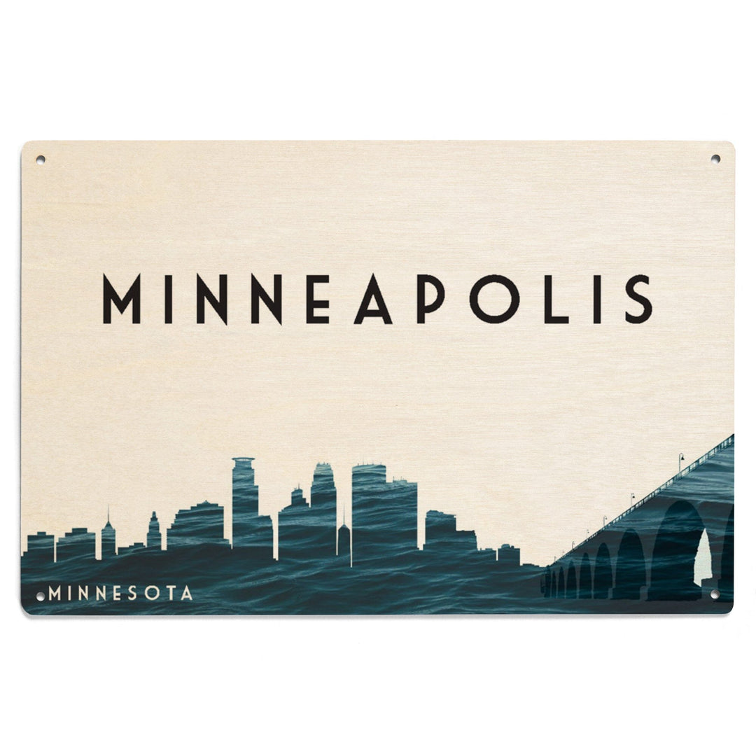 Minneapolis, Minnesota, Water Skyline, Lantern Press Artwork, Wood Signs and Postcards Wood Lantern Press 