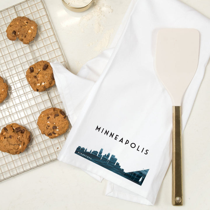 Minneapolis, Minnesota, Water Skyline, Organic Cotton Kitchen Tea Towels Kitchen Lantern Press 