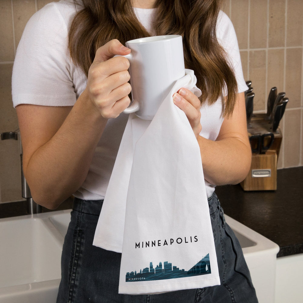 Minneapolis, Minnesota, Water Skyline, Organic Cotton Kitchen Tea Towels Kitchen Lantern Press 