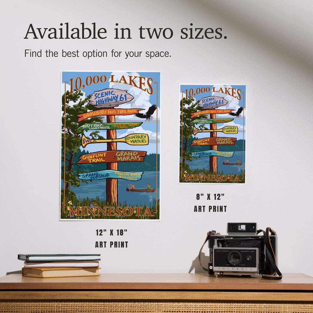 Minnesota, 10,000 Lakes, Destinations Sign, Art & Giclee Prints Art Lantern Press 