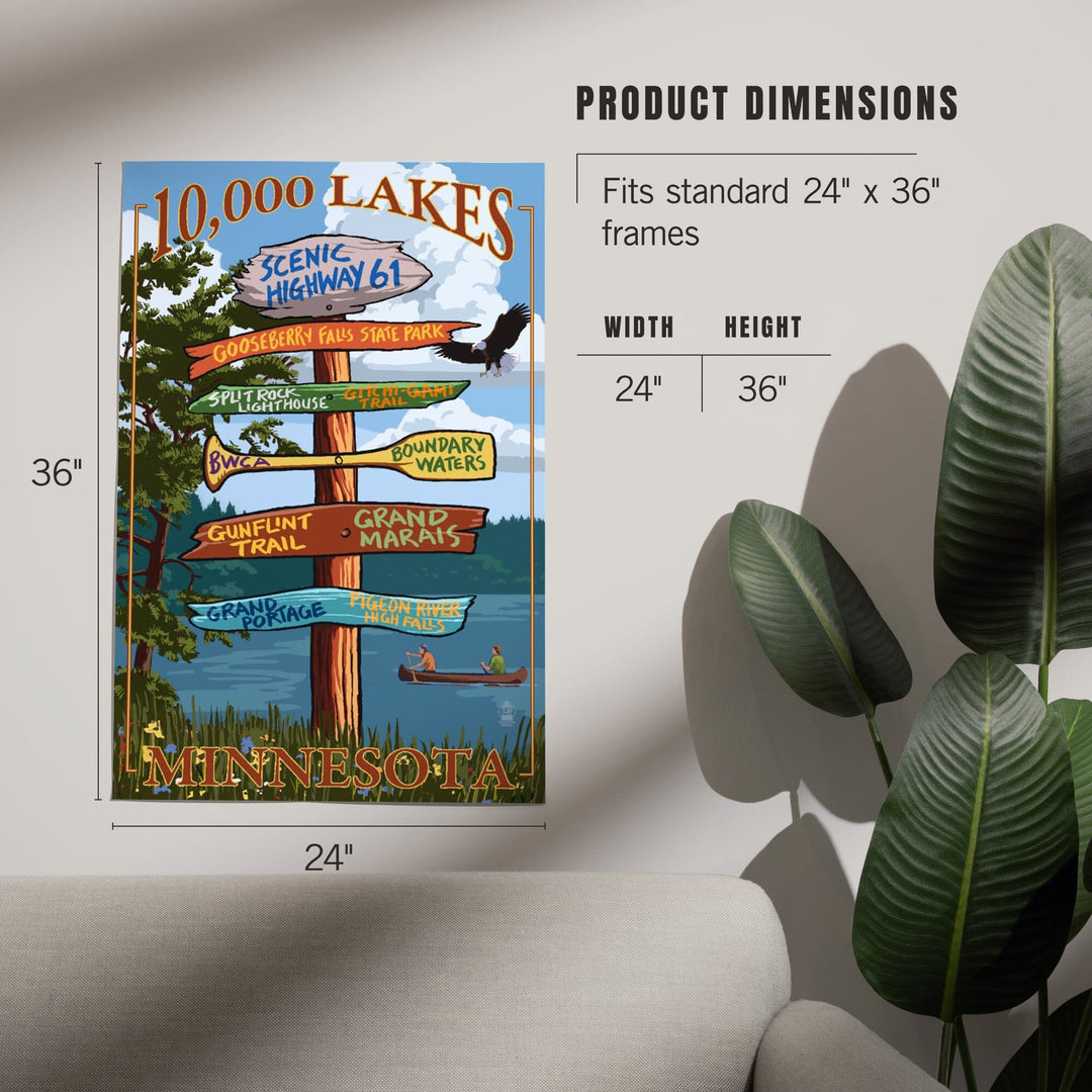 Minnesota, 10,000 Lakes, Destinations Sign, Art & Giclee Prints Art Lantern Press 