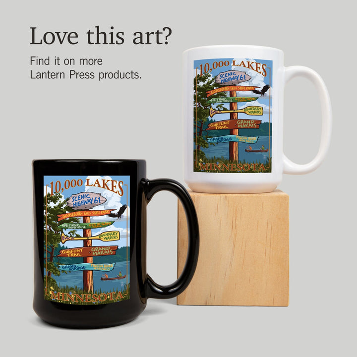 Minnesota, 10,000 Lakes, Destinations Sign, Lantern Press Artwork, Ceramic Mug Mugs Lantern Press 
