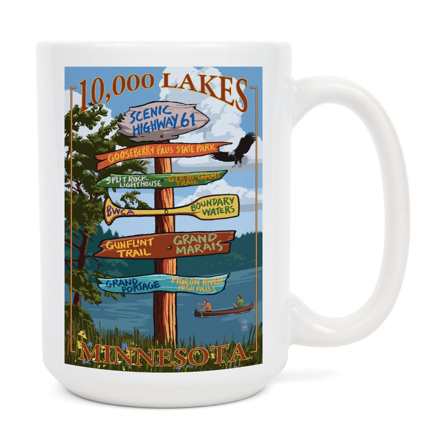 Minnesota, 10,000 Lakes, Destinations Sign, Lantern Press Artwork, Ceramic Mug Mugs Lantern Press 