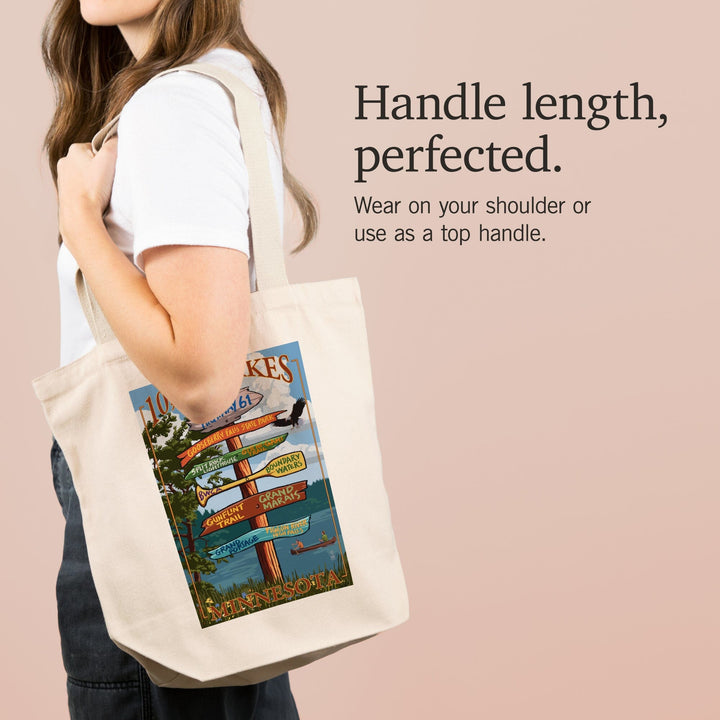 Minnesota, 10,000 Lakes, Destinations Sign, Tote Bag Totes Lantern Press 