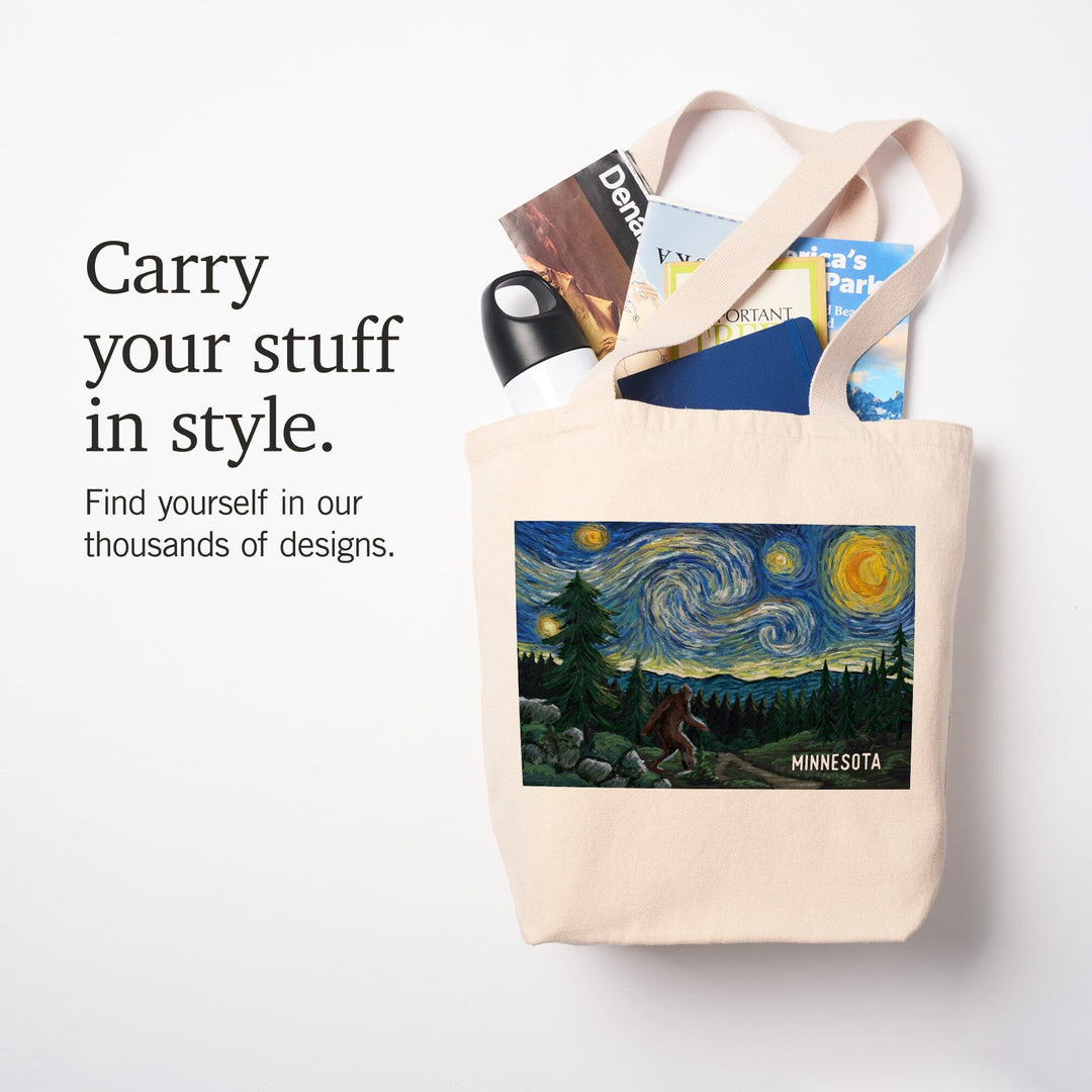 Minnesota, Bigfoot Starry Night, Tote Bag Totes Lantern Press 