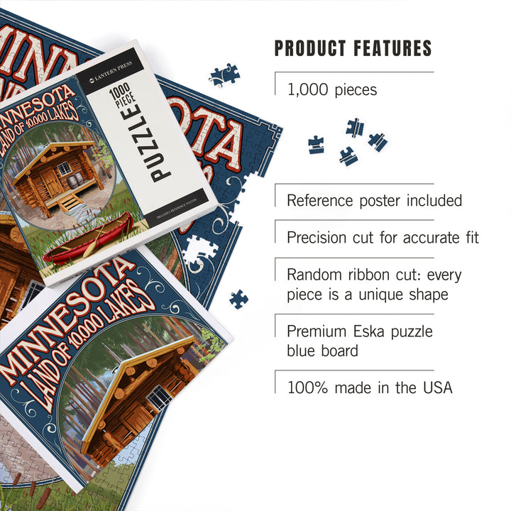 Minnesota, Cabin and Lake, Jigsaw Puzzle Puzzle Lantern Press 