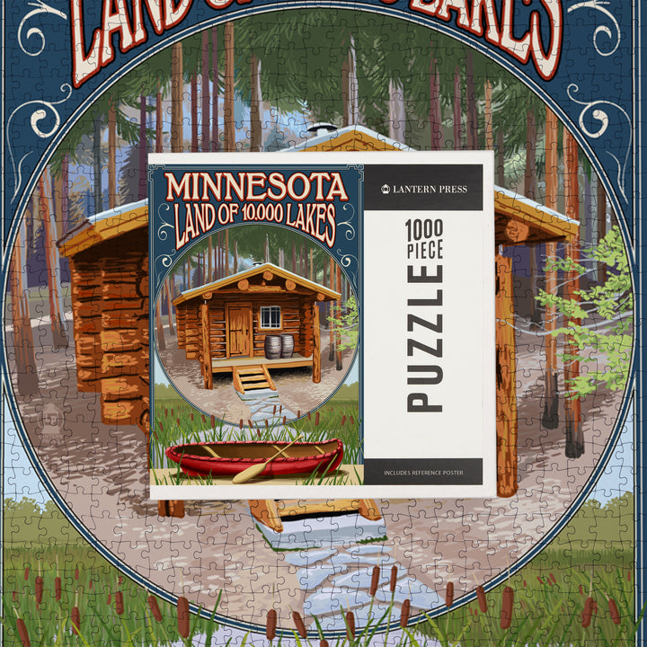 Minnesota, Cabin and Lake, Jigsaw Puzzle Puzzle Lantern Press 