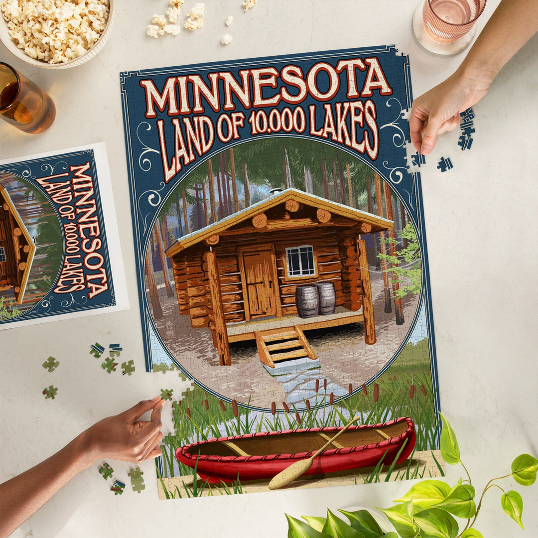 Minnesota, Cabin and Lake, Jigsaw Puzzle Puzzle Lantern Press 