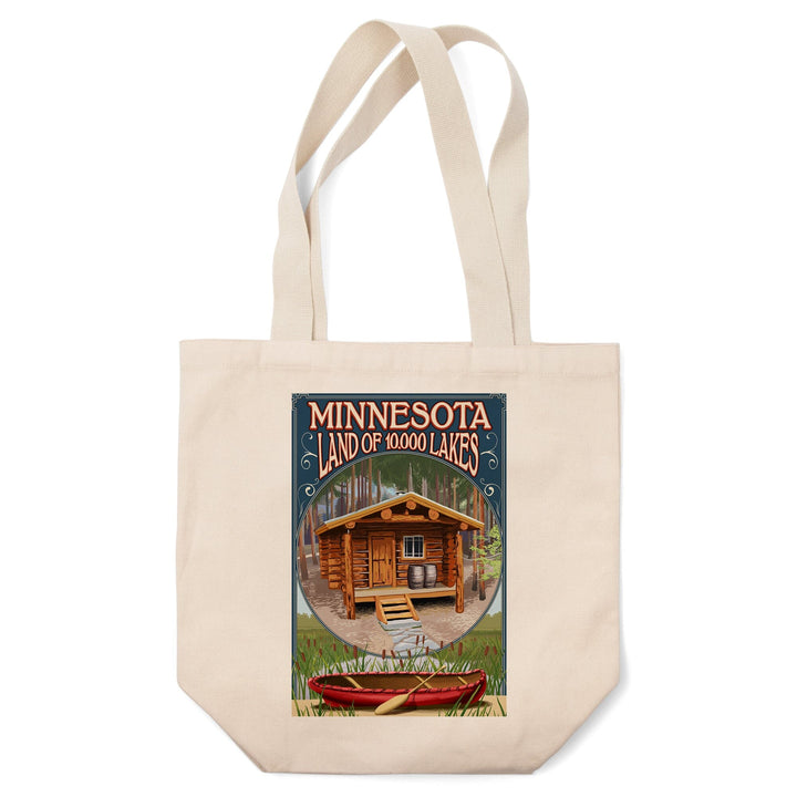 Minnesota, Cabin and Lake, Lantern Press Artwork, Tote Bag Totes Lantern Press 