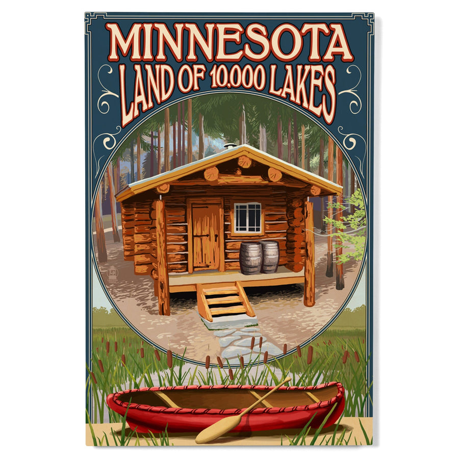 Minnesota, Cabin and Lake, Lantern Press Artwork, Wood Signs and Postcards Wood Lantern Press 