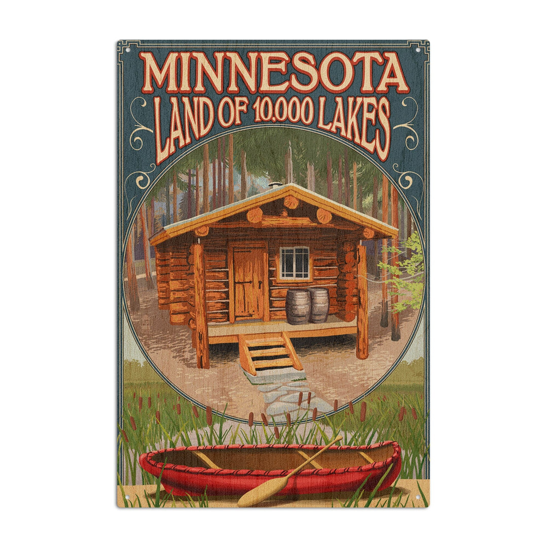 Minnesota, Cabin and Lake, Lantern Press Artwork, Wood Signs and Postcards Wood Lantern Press 6x9 Wood Sign 