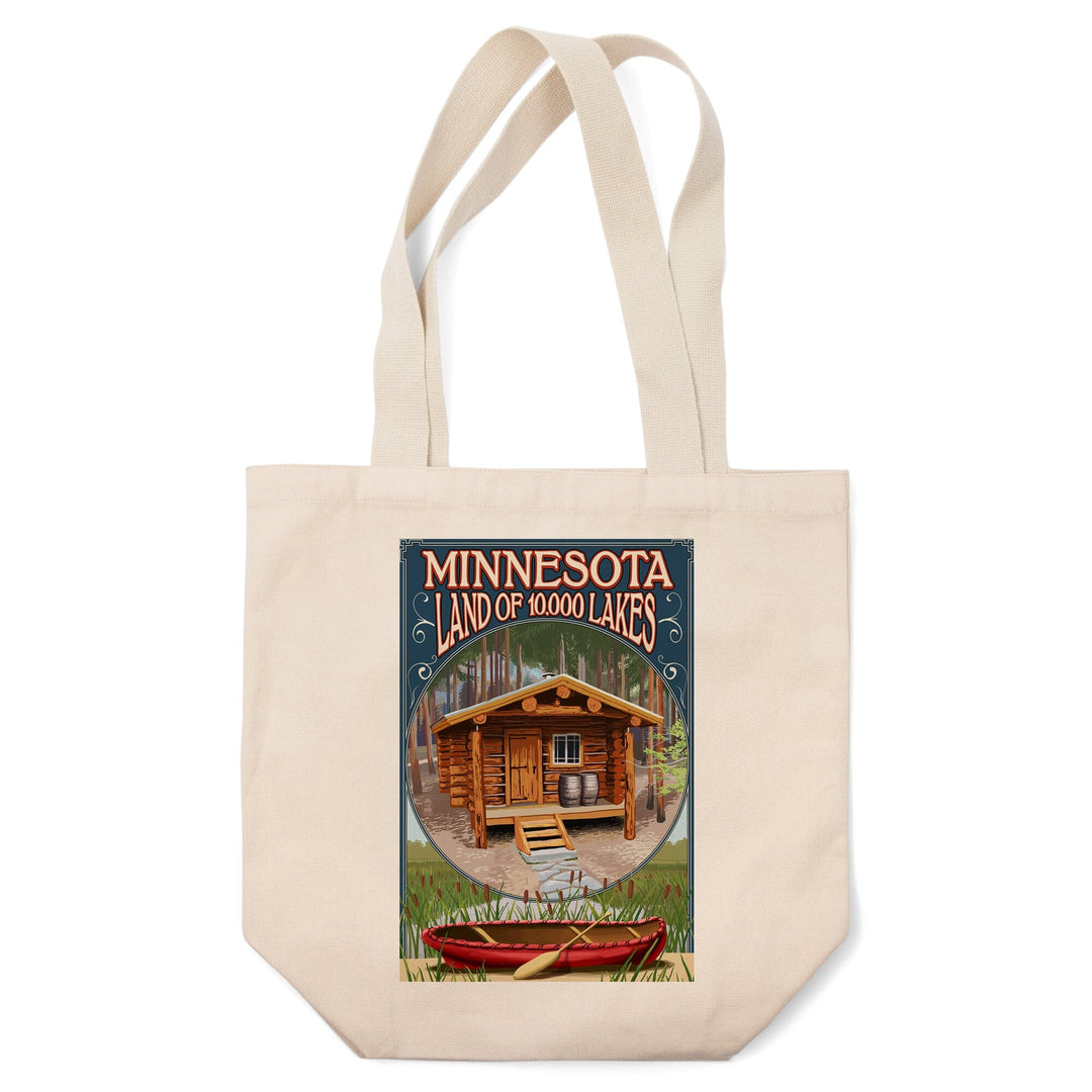 Minnesota, Cabin and Lake, Tote Bag Totes Lantern Press 