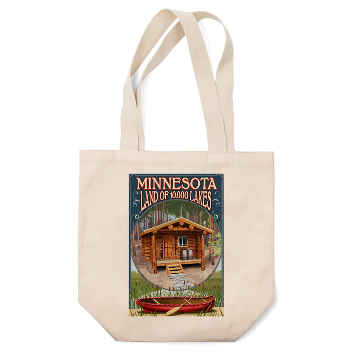 Minnesota, Cabin and Lake, Tote Bag Totes Lantern Press 