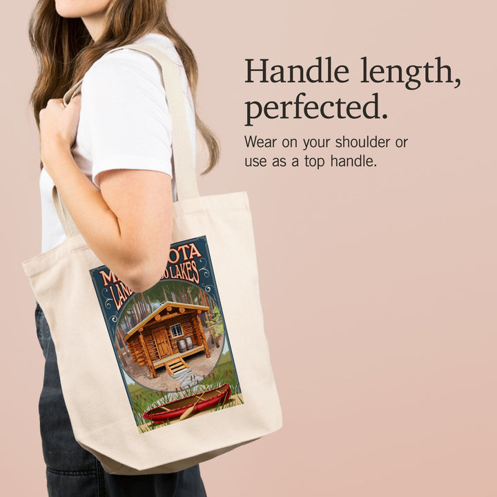 Minnesota, Cabin and Lake, Tote Bag Totes Lantern Press 