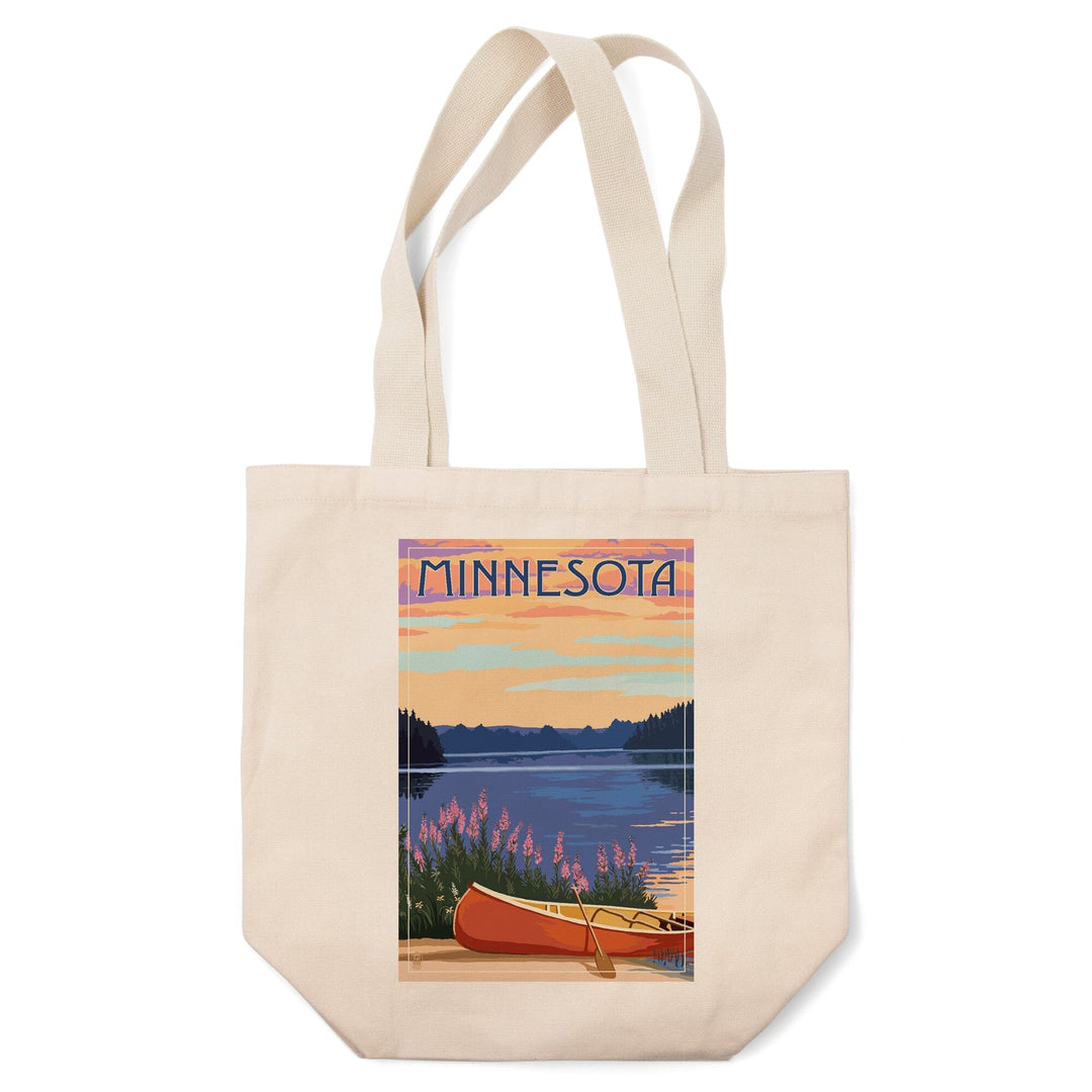 Minnesota, Canoe and Lake, Tote Bag Totes Lantern Press 