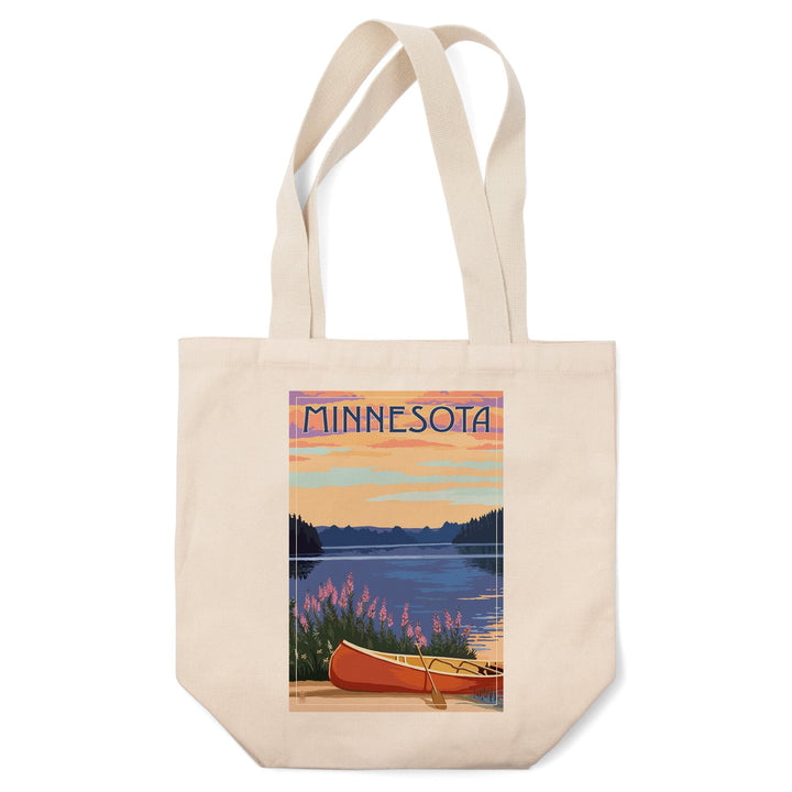Minnesota, Canoe and Lake, Tote Bag Totes Lantern Press 