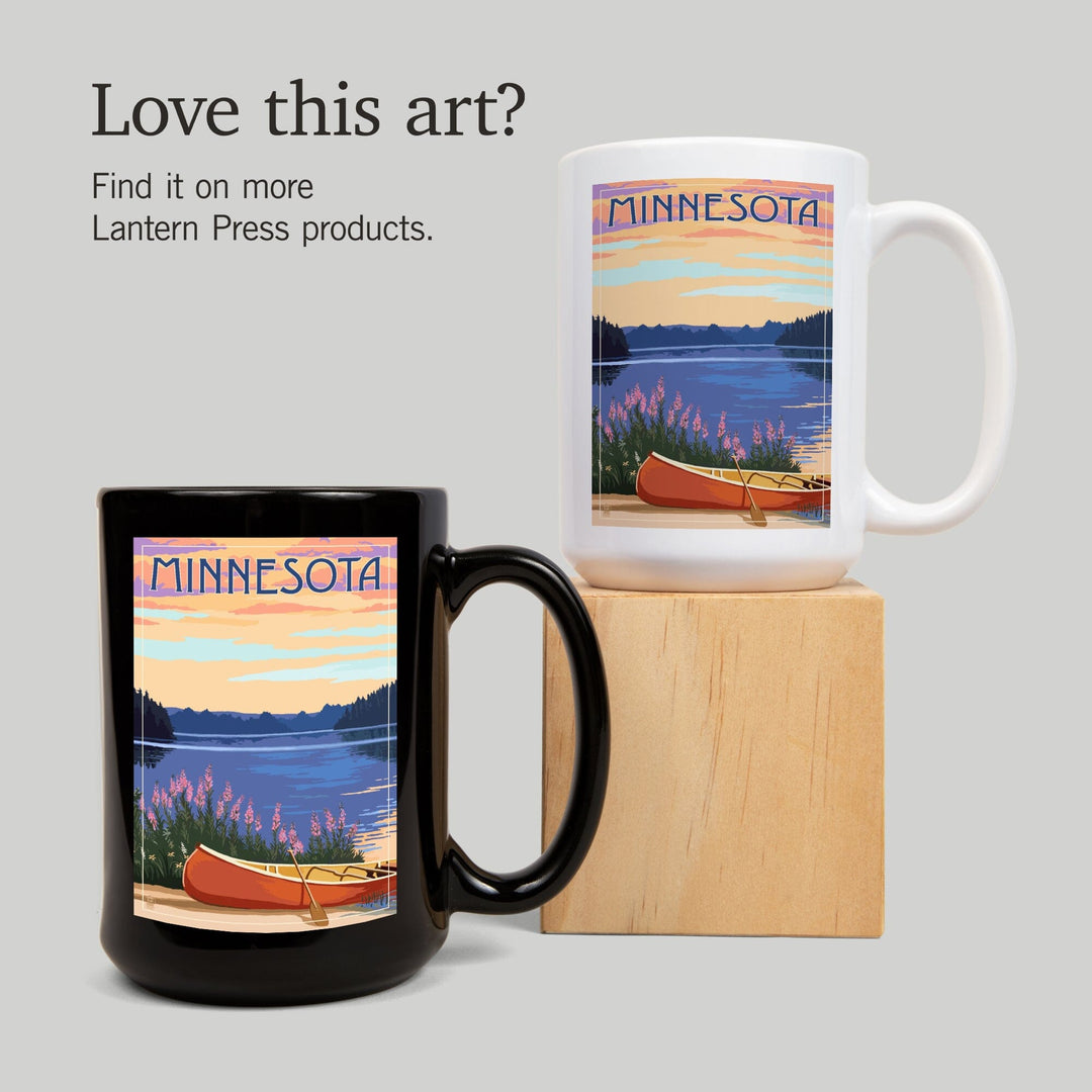 Minnesota, Canoe & Lake, Lantern Press Artwork, Ceramic Mug Mugs Lantern Press 