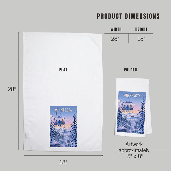 Minnesota, Chill on the Uphill, Ski Lift, Organic Cotton Kitchen Tea Towels Kitchen Lantern Press 