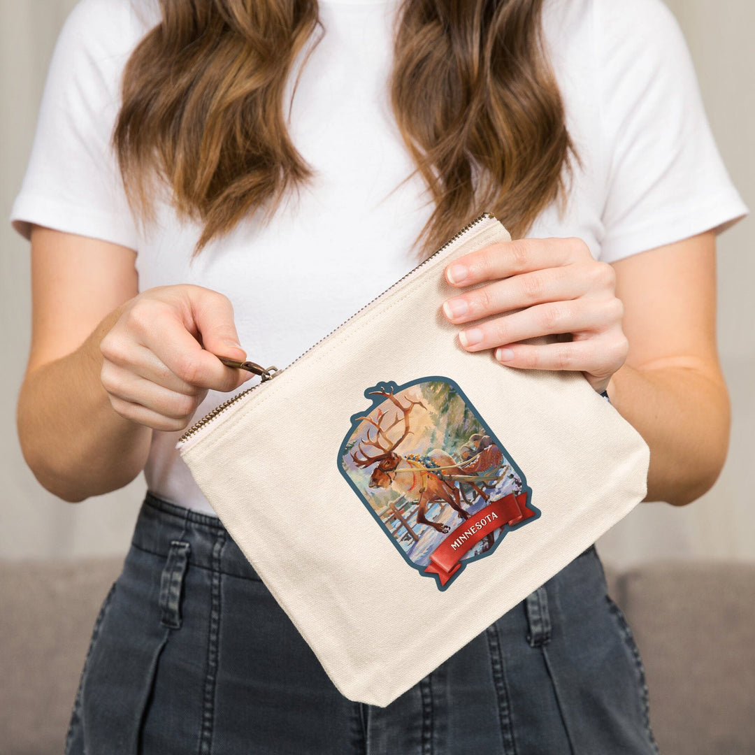 Minnesota, Christmas Sleigh Ride,, Organic Cotton Zipper Pouch, Go Bag Go Bag Lantern Press 