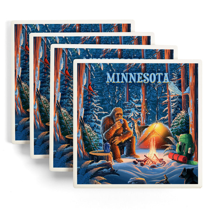 Minnesota, Find Your Inner Squatch, Camping Bigfoot, Coasters Coasters Lantern Press 