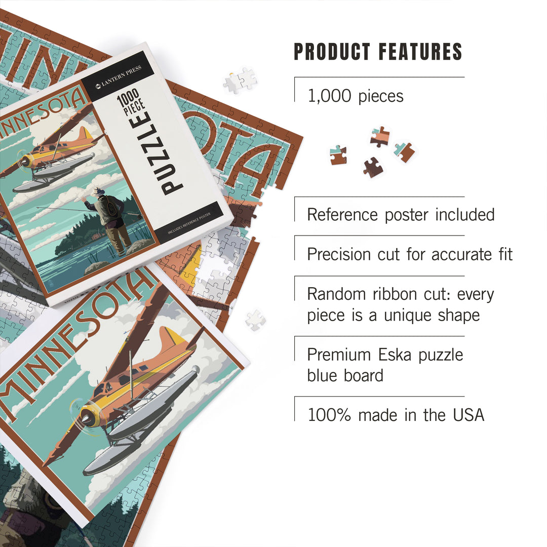 Minnesota, Float Plane and Fisherman, Jigsaw Puzzle Puzzle Lantern Press 